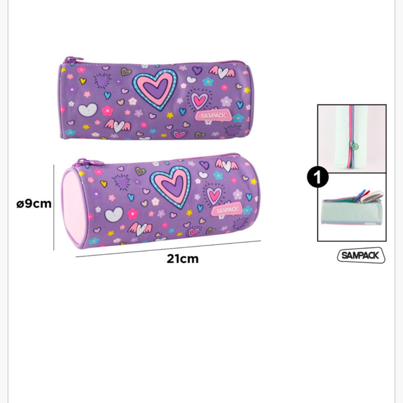 Estuche cremallera redondo corazones