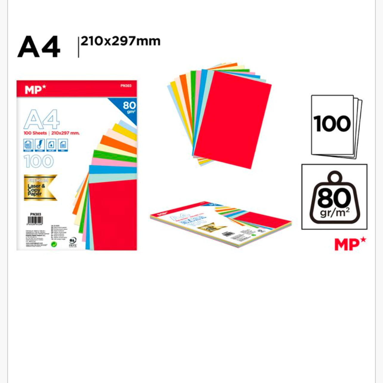 Papel A4 100 hojas 80g colores