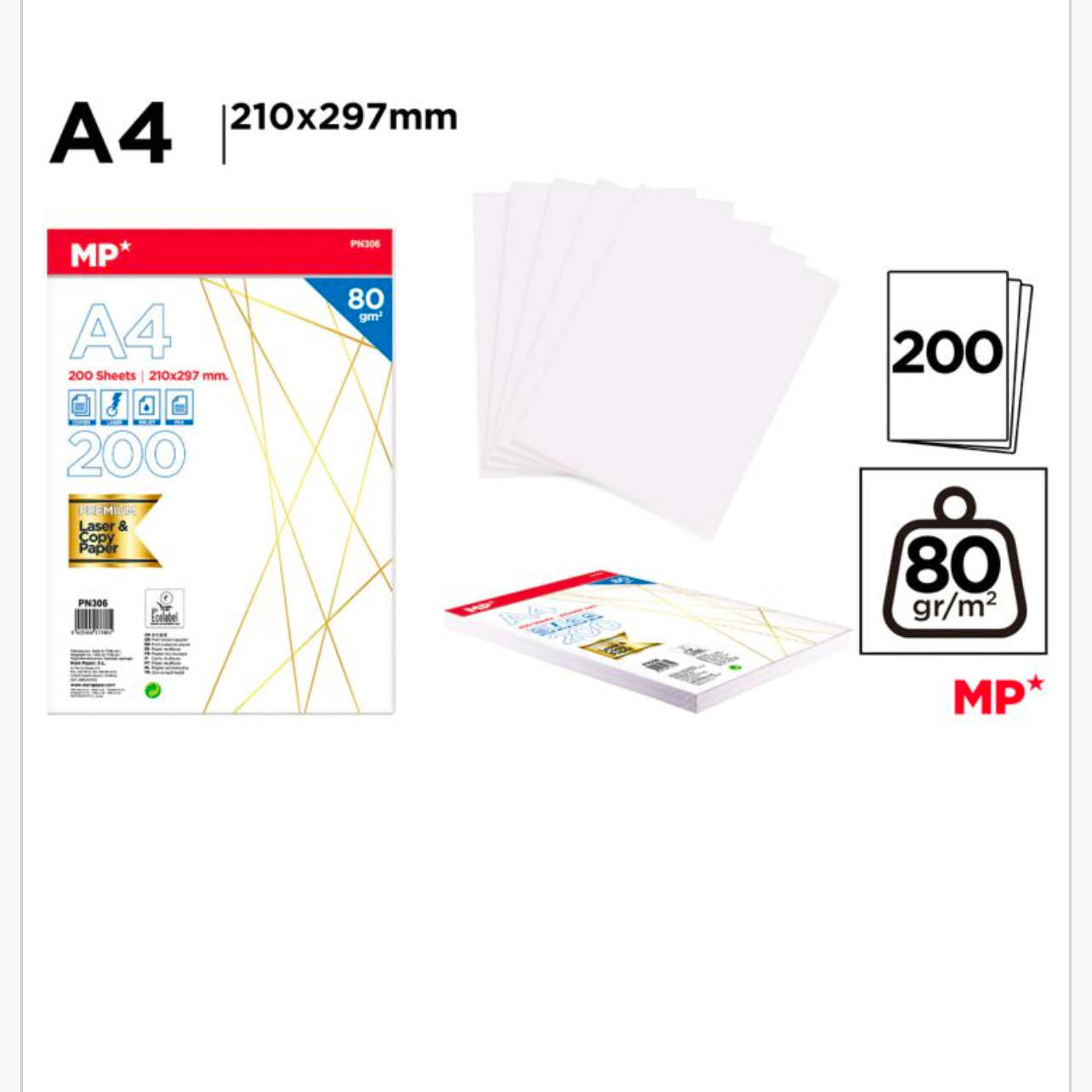 Papel A4 200 hojas 80g