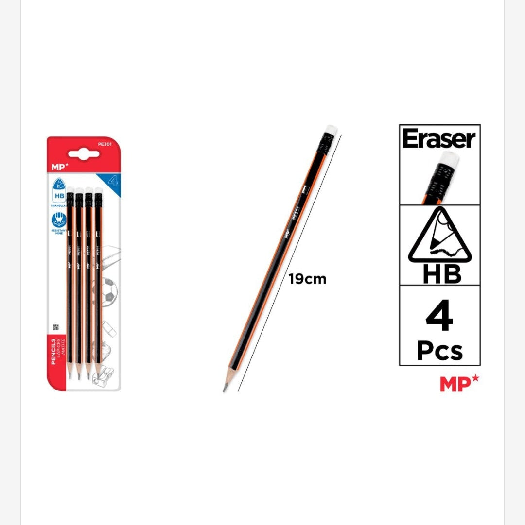 Lápices HB con goma pack de 4 pcs 19mm