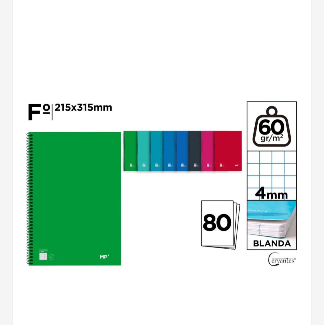 Cuaderno espiral 80 hojas 60gr/m2 tapa blanda 4mm