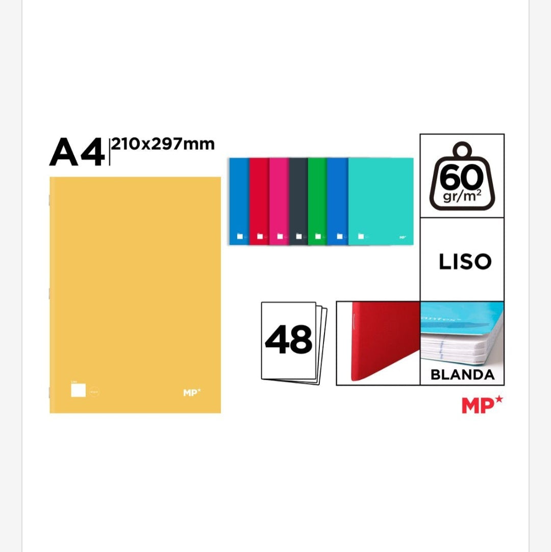 Cuaderno grapado A4 48 hojas 60g/m2 tapa blanda liso