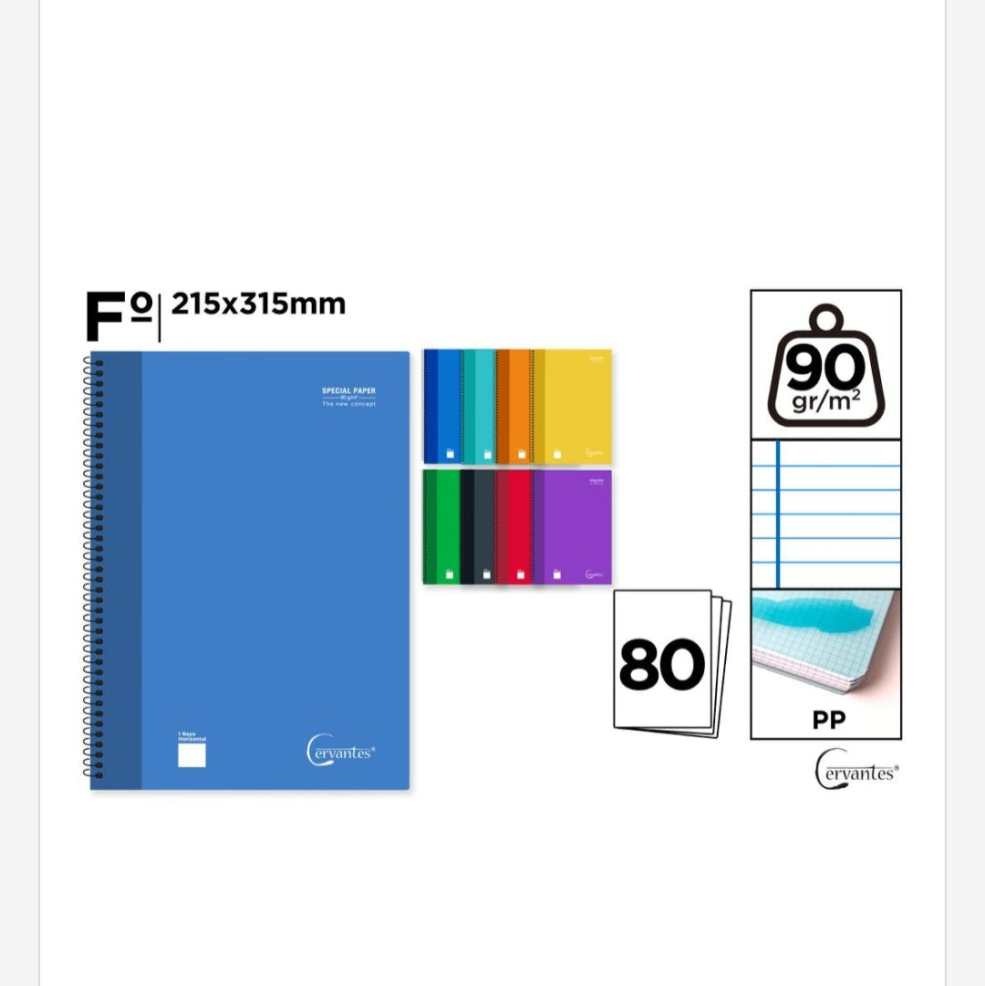 Cuaderno espiral 80 hojas 90g/m2 tapa plástico Línea única