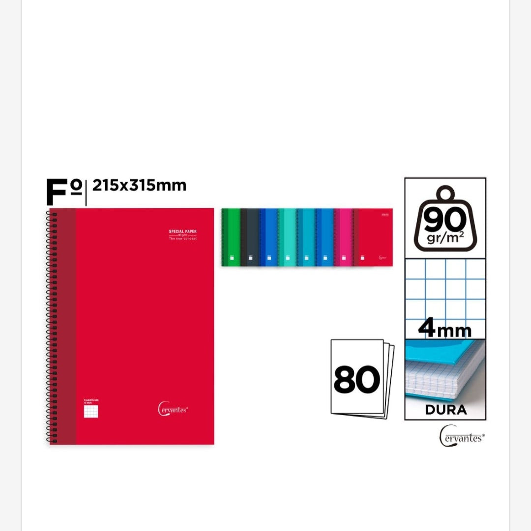 Cuaderno espiral 80 hojas 90g/m2 4mm tapa dura