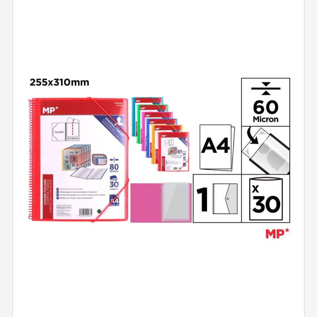 Carpeta archivador con fundas transparentes y de colores