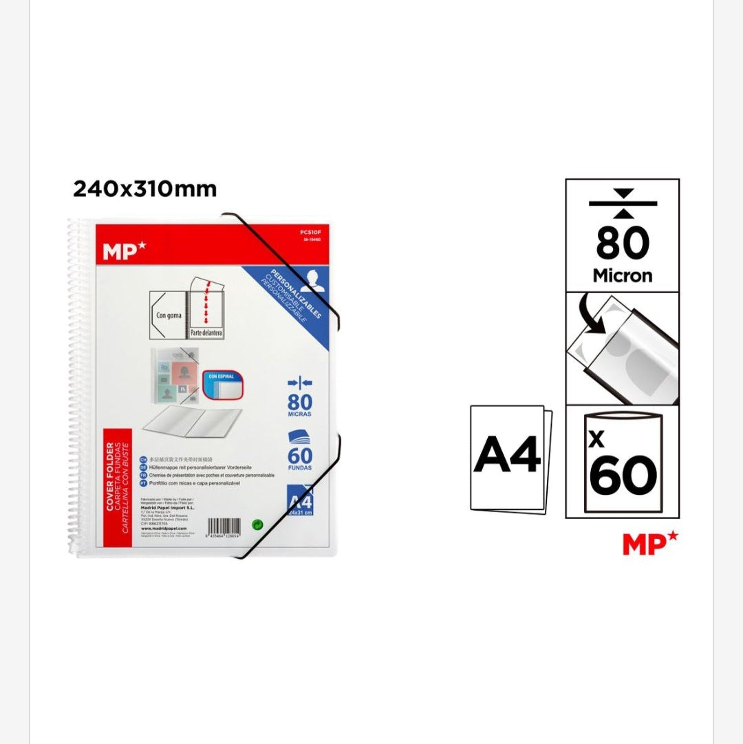Carpeta archivador con fundas transparentes y de colores