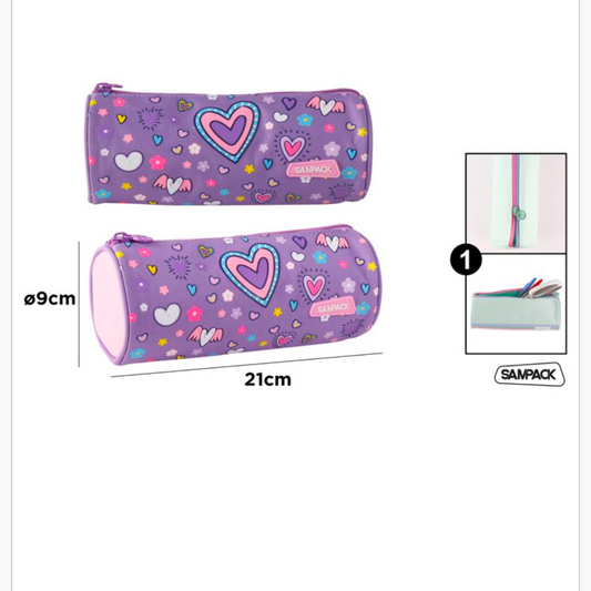 Estuche cremallera redondo corazones