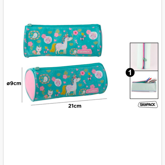 Estuche 1 cremallera redondo unicornio