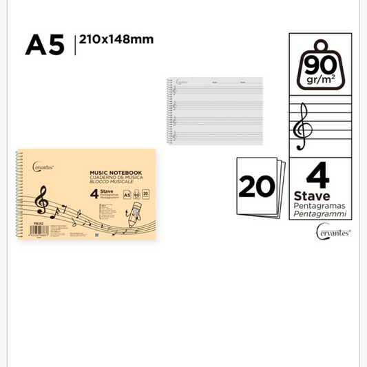 Cuaderno de MÚSICA 4 PENTAGRAMAS a5
