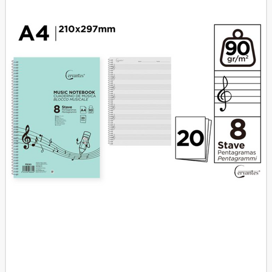 Cuaderno de música 8 pentagramas A4