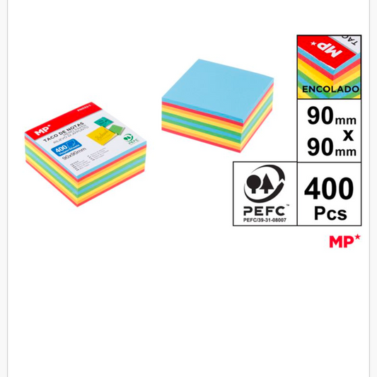 Taco de notas adhesivas multicolores post it 90mm