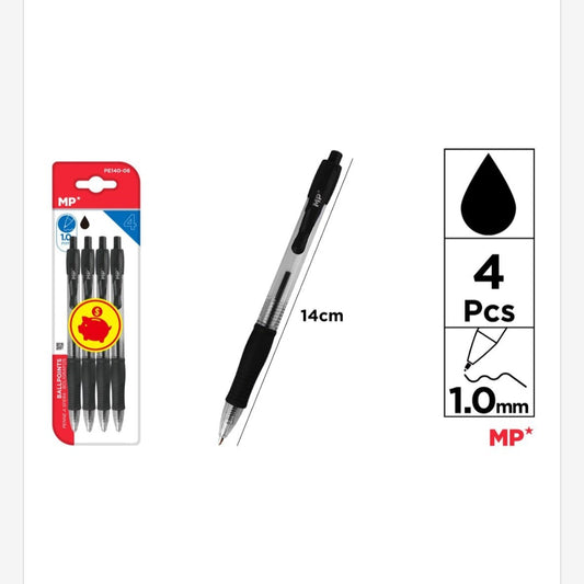 Bolígrafos punta 1mm 4uds negros