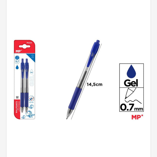 Bolígrafo Gel punta 0.7mm azul pack 2uds