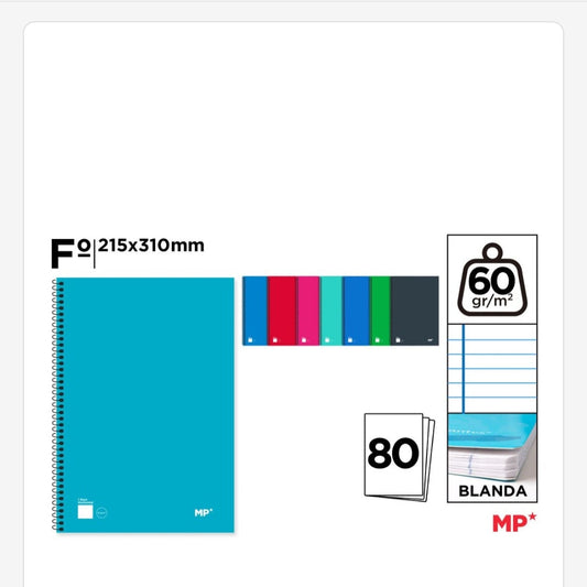 Cuaderno espiral 80 hojas 60gr/m2 tapa blanda línea única