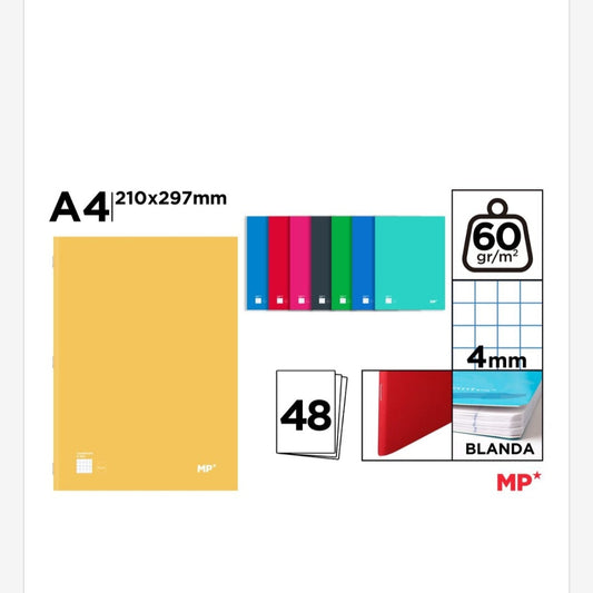 Cuaderno grapado A4 48 hojas 60g/m2 tapa blanda  4mm