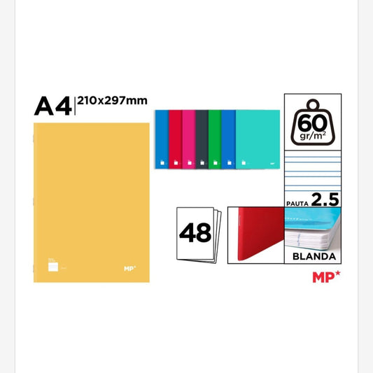 Cuaderno grapado A4 48 hojas 60g/m2 tapa blanda pauta 2.5mm