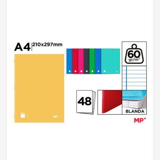 Cuaderno grapado A4 48 hojas 60g/m2 tapa blanda Línea única