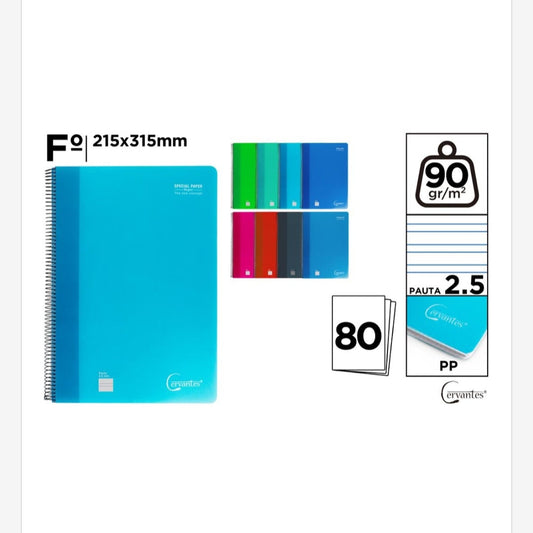 Cuaderno espiral 80 hojas 90 gr/m2 pauta 2.5mm tapa plástico