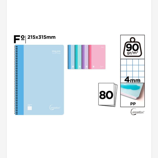 Cuaderno espiral 80 hojas 90gr/m2 tapa plástico color pastel
