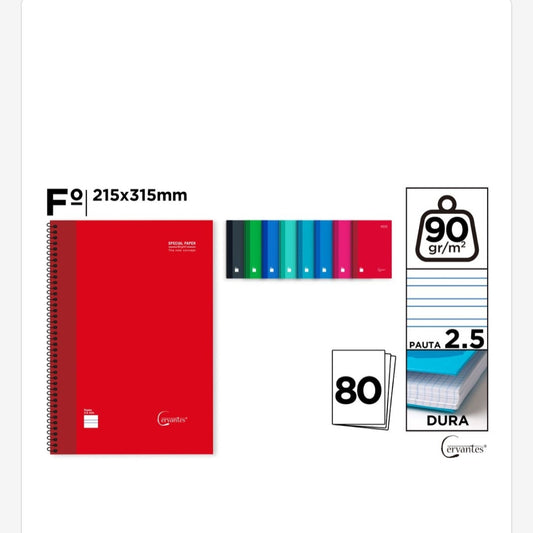 Cuaderno espiral 80 hojas 90g/m2 pauta 2.5mm