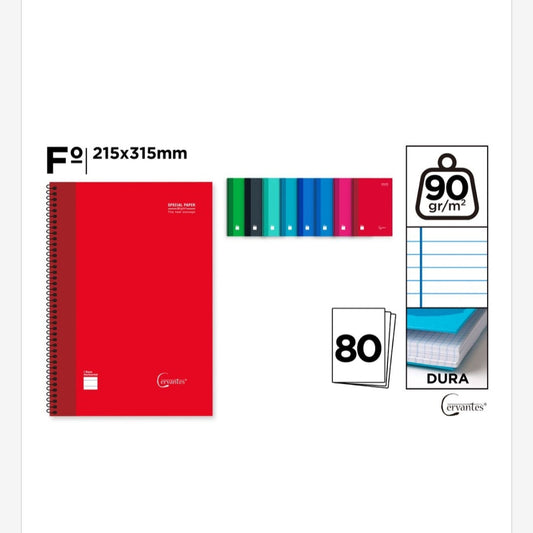 Cuaderno espiral 80 hojas 90g/m2 Línea