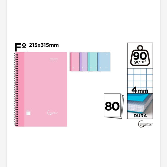 Cuaderno Espiral 80 hojas 90gr/m2 4mm tapa dura