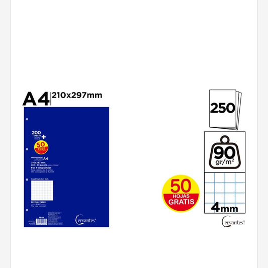 Recambio A4 90gr/m2 250 hojas