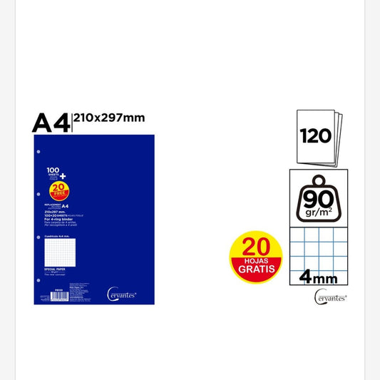 Recambios A4 90gr/m2 120 hojas