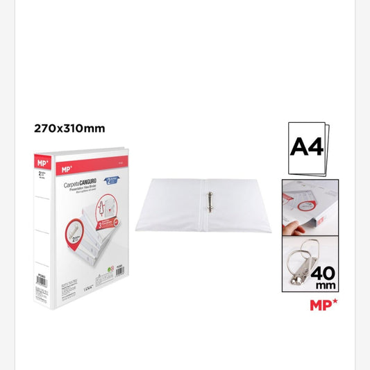 Carpeta canguro 2 anillas blanca 40mm A4