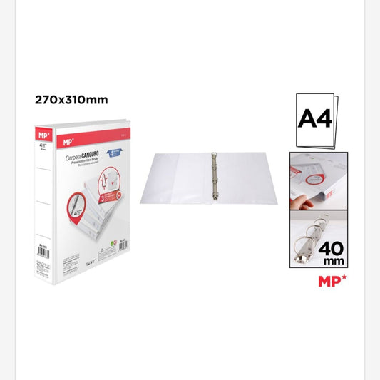 Carpeta canguro 4 anillas blanca 40mm A4
