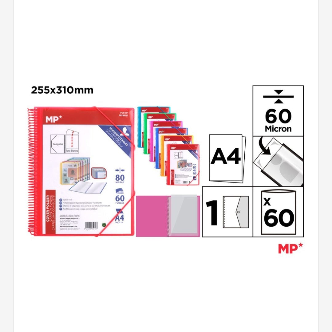 Carpeta archivador con fundas transparentes y de colores