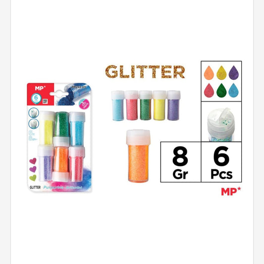 Purpurina glitter de colores 6 uds